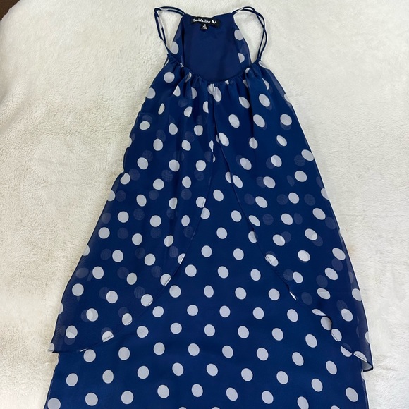 Double Zero polka dot Navy Blue overlay juniors dress - Picture 2 of 7